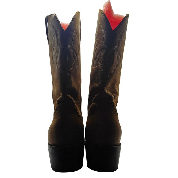 Mens Brown Leather Cowboy Western Boots Riding Pull On Round Toe size‎ 8EE - Picture 7 of 14